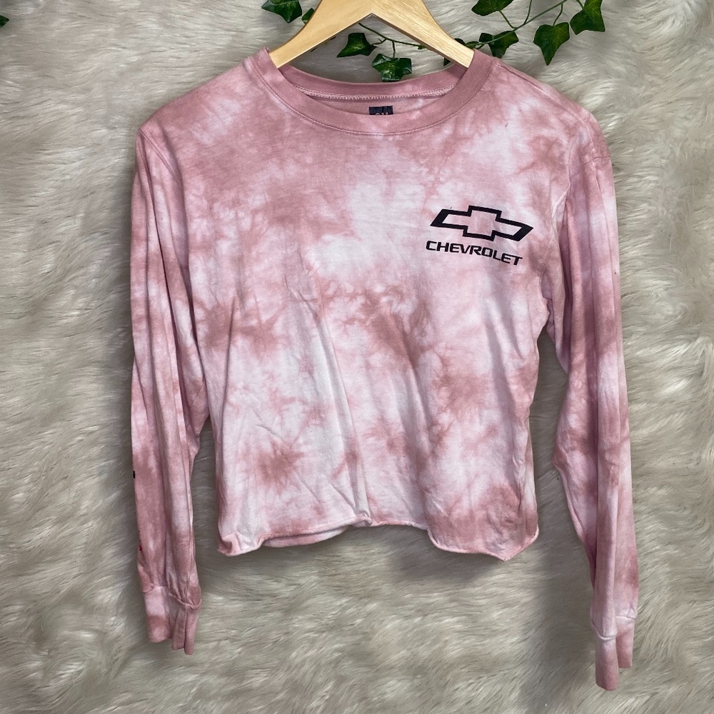 Women's Pink Tie-Dye Crop Long Sleeve Top